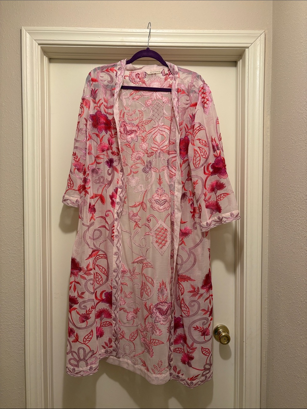 Soft Surroundings Pink Floral Sheer Duster